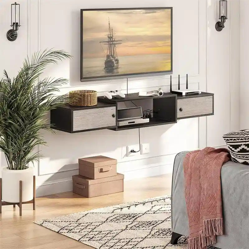 Modern Wall Mounted Media Console Shelf - 11.D x 55W x 7.9H