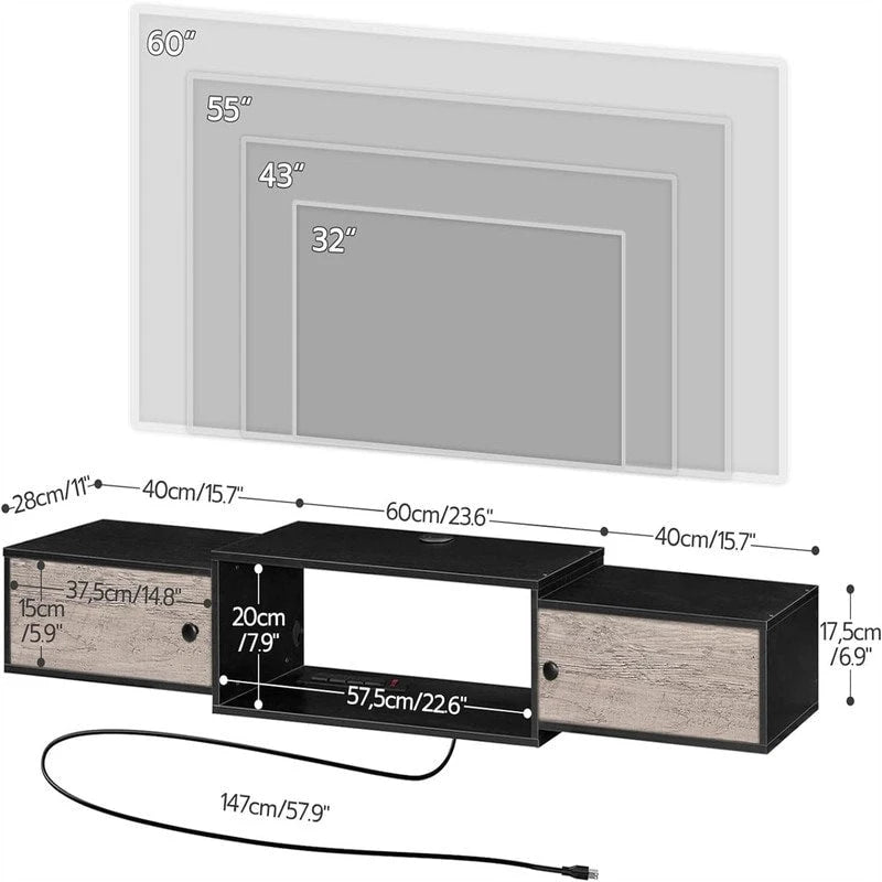 Modern Wall Mounted Media Console Shelf - 11.D x 55W x 7.9H