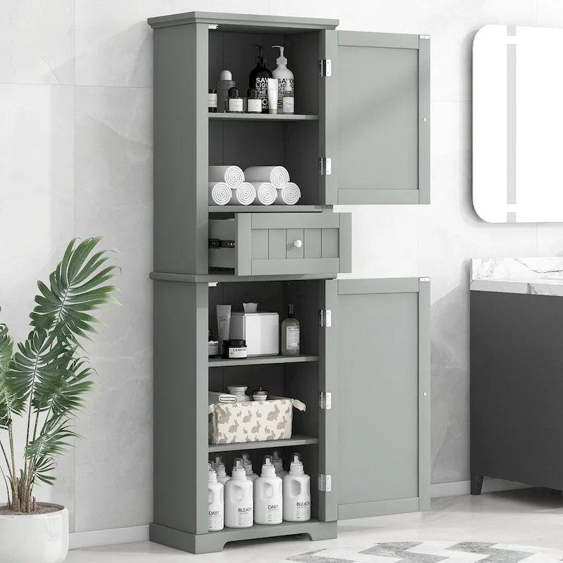 Tall Bathroom Storage Cabinet with Drawer and Adjustable Shelf
