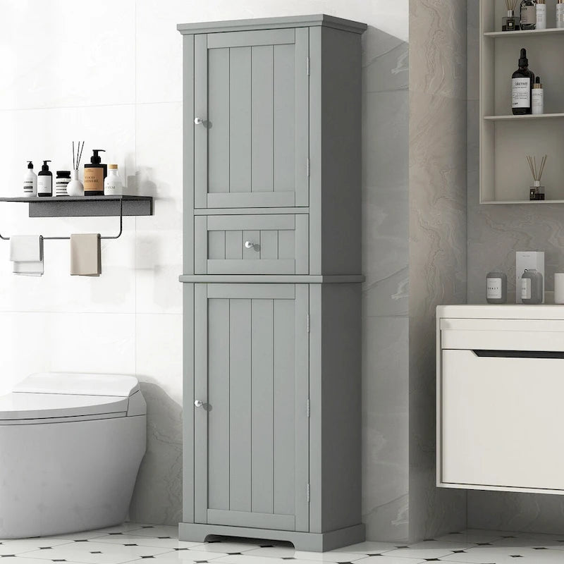 Tall Bathroom Storage Cabinet with Drawer and Adjustable Shelf