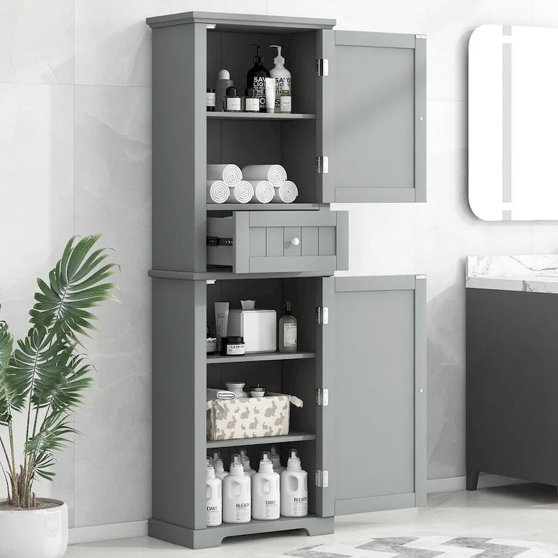 Tall Bathroom Storage Cabinet with Drawer and Adjustable Shelf