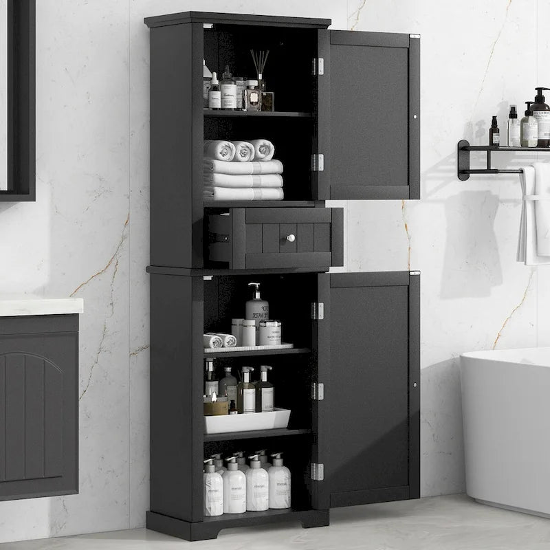 Tall Bathroom Storage Cabinet with Drawer and Adjustable Shelf