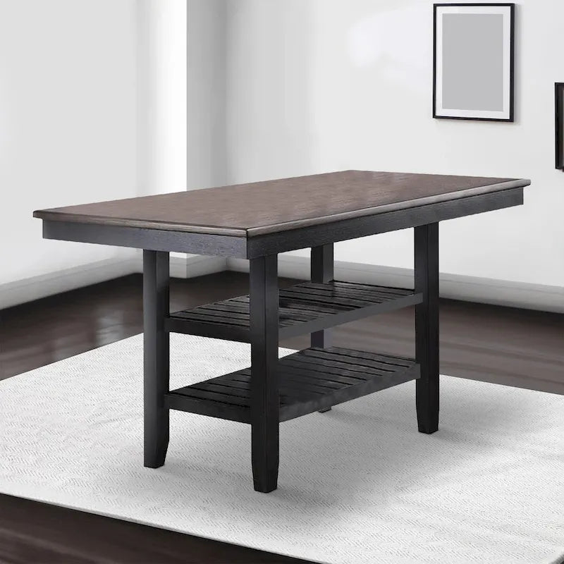 Counter Height Table with 2 Open Shelves, Dark Brown