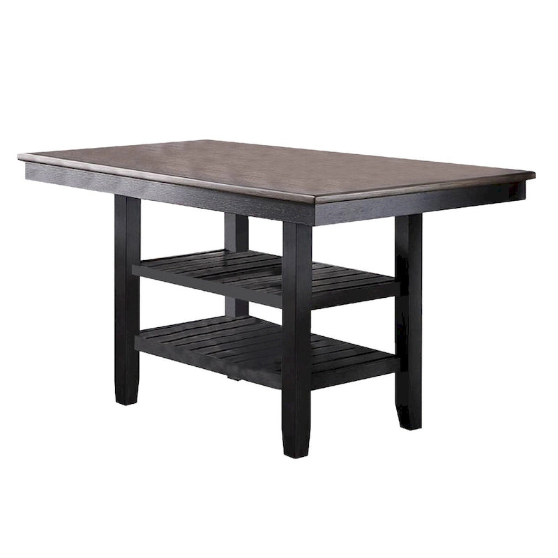Counter Height Table with 2 Open Shelves, Dark Brown