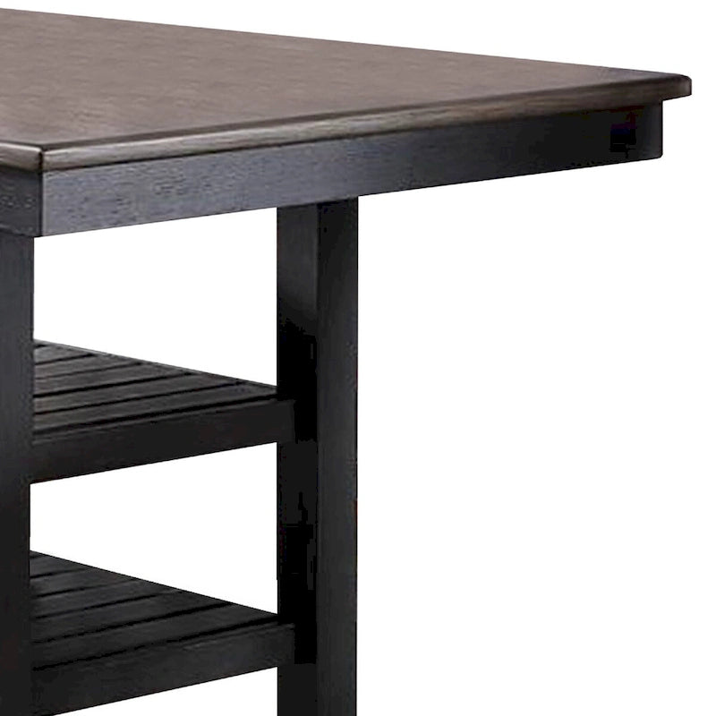 Counter Height Table with 2 Open Shelves, Dark Brown
