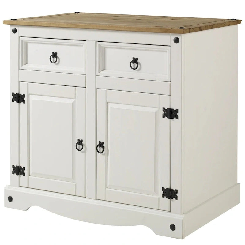 OS Home and Office Furniture Model COW915 Cottage Series Wood Buffet Sideboard in Distressed White