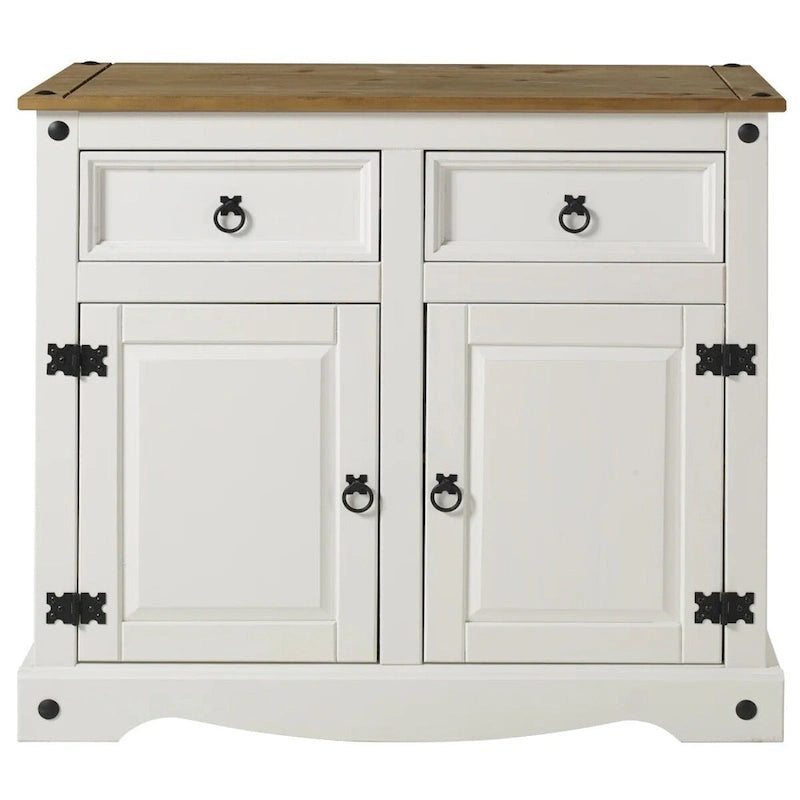 OS Home and Office Furniture Model COW915 Cottage Series Wood Buffet Sideboard in Distressed White