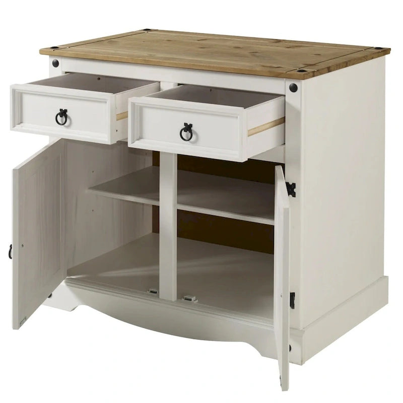 OS Home and Office Furniture Model COW915 Cottage Series Wood Buffet Sideboard in Distressed White