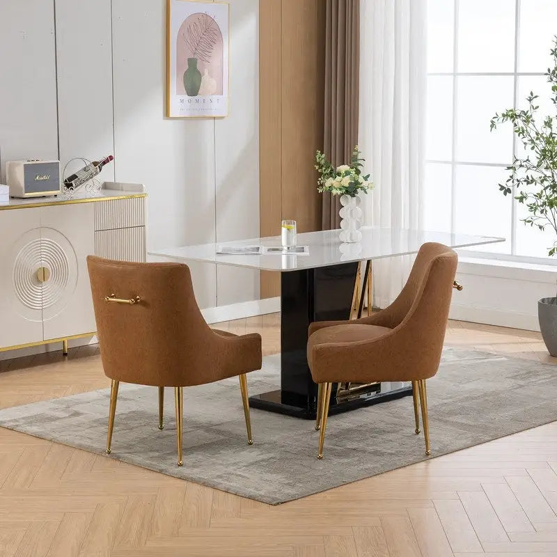 SEYNAR Modern Glam PU Leather Dining Chair or Vanity Chair Set of 4 with Rear Handle