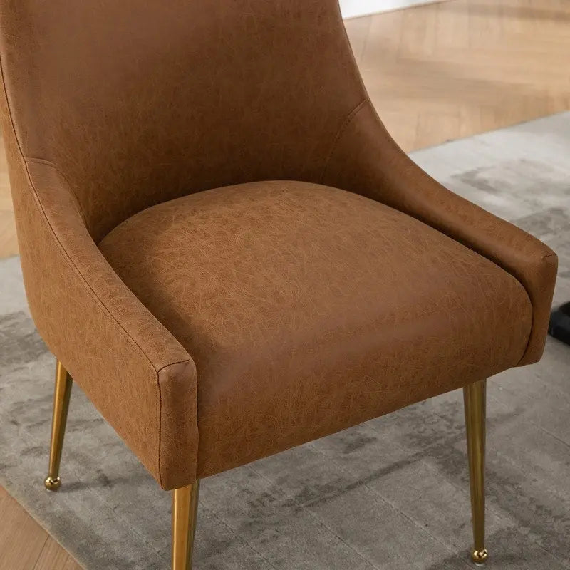 SEYNAR Modern Glam PU Leather Dining Chair or Vanity Chair Set of 4 with Rear Handle