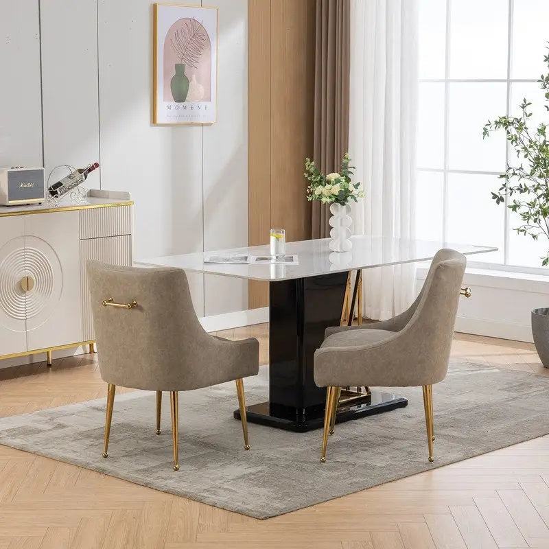 SEYNAR Modern Glam PU Leather Dining Chair or Vanity Chair Set of 4 with Rear Handle