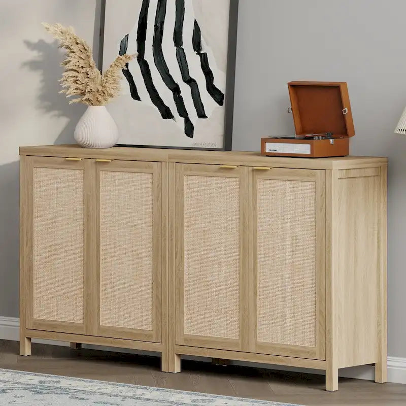SICOTAS Rattan Sideboard Buffet Set of 2 with 2 Doors - N/A