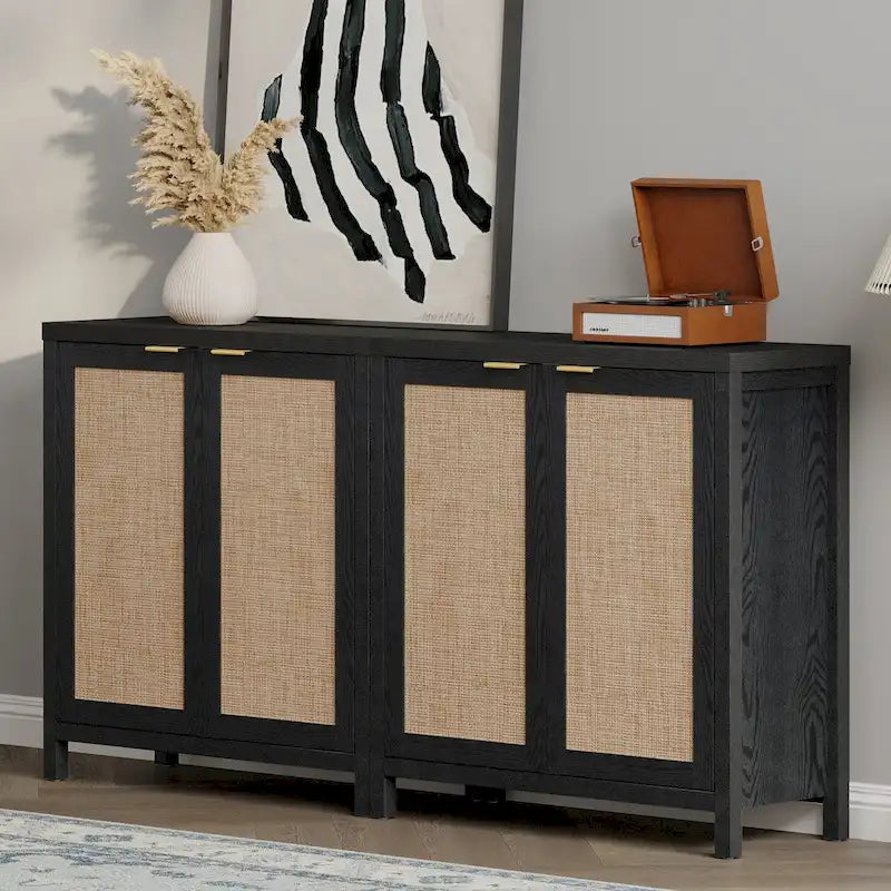 SICOTAS Rattan Sideboard Buffet Set of 2 with 2 Doors - N/A