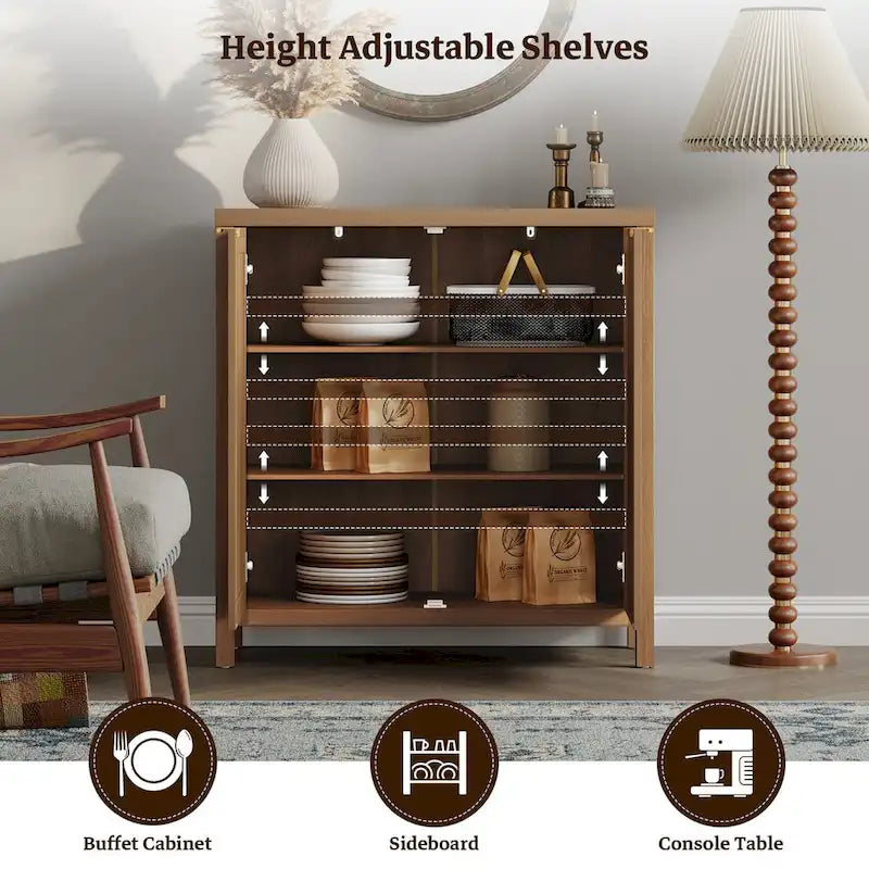 SICOTAS Rattan Sideboard Buffet Set of 2 with 2 Doors - N/A