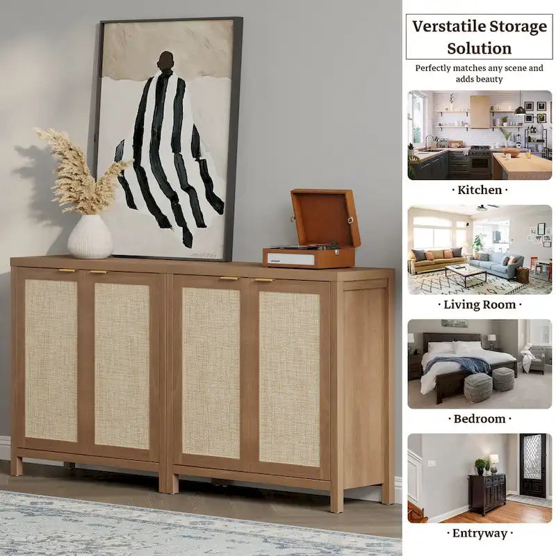 SICOTAS Rattan Sideboard Buffet Set of 2 with 2 Doors - N/A