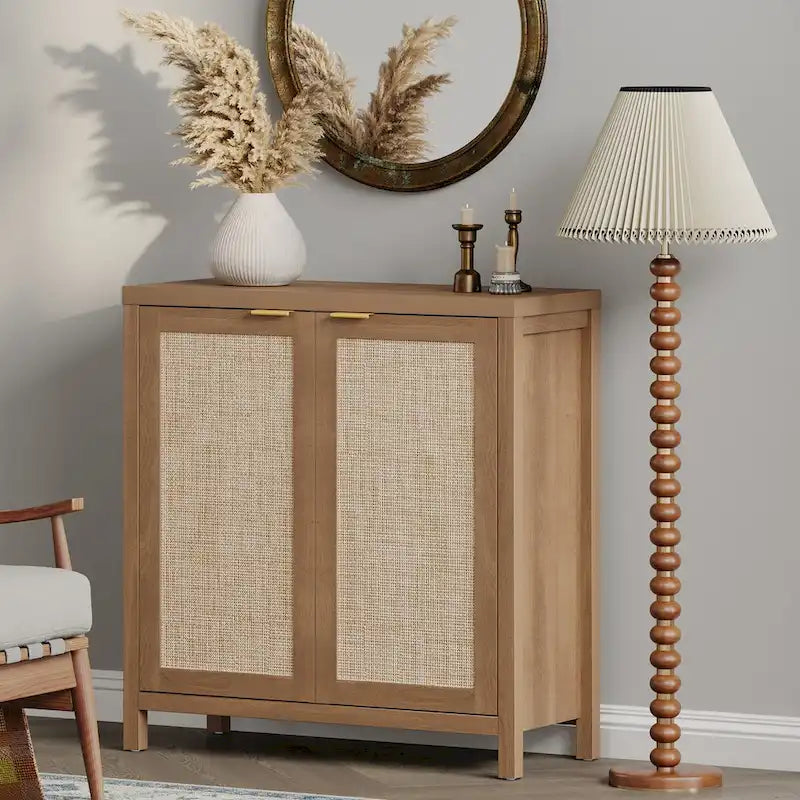 SICOTAS Rattan Sideboard Buffet Set of 2 with 2 Doors - N/A