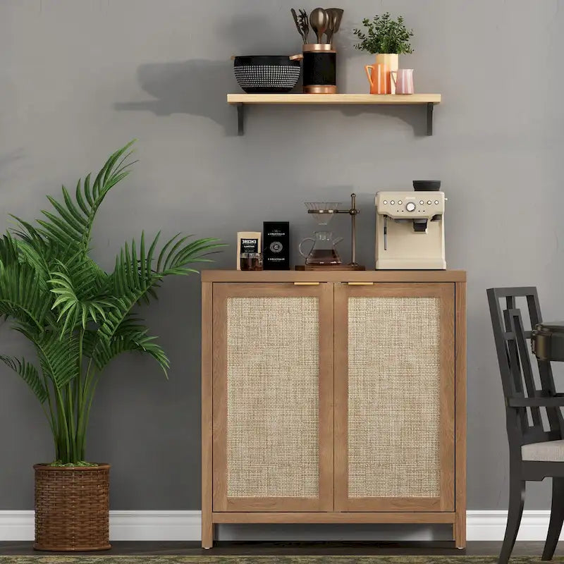 SICOTAS Rattan Sideboard Buffet Set of 2 with 2 Doors - N/A