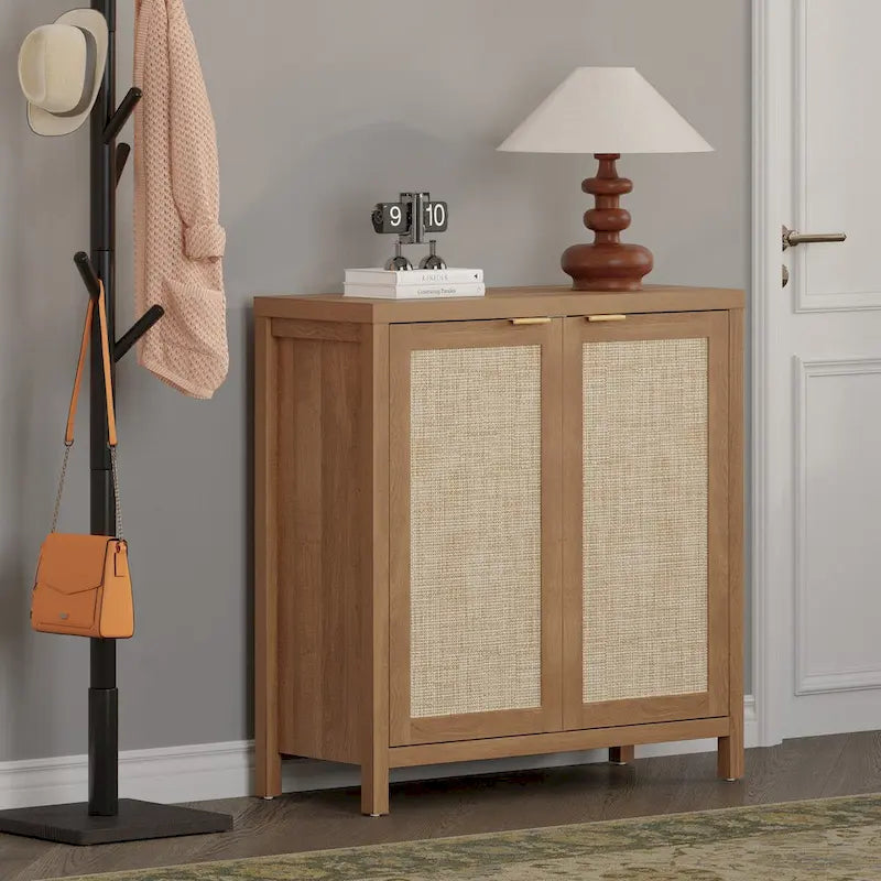 SICOTAS Rattan Sideboard Buffet Set of 2 with 2 Doors - N/A