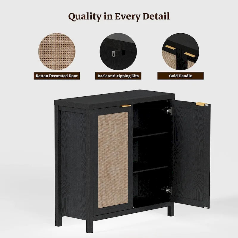 SICOTAS Rattan Sideboard Buffet Set of 2 with 2 Doors - N/A