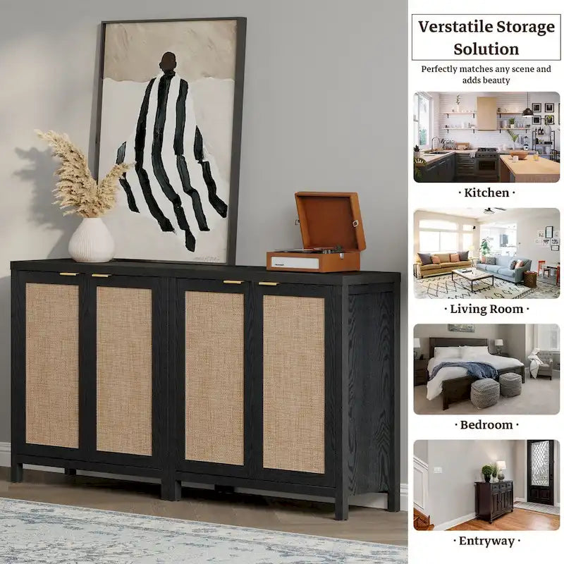 SICOTAS Rattan Sideboard Buffet Set of 2 with 2 Doors - N/A