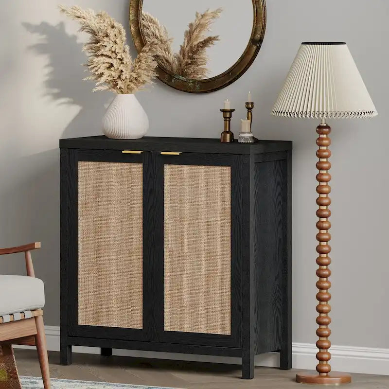 SICOTAS Rattan Sideboard Buffet Set of 2 with 2 Doors - N/A