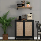 SICOTAS Rattan Sideboard Buffet Set of 2 with 2 Doors - N/A