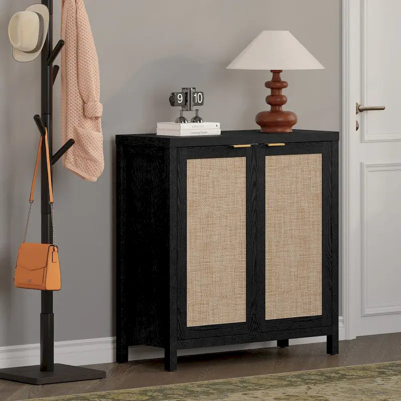 SICOTAS Rattan Sideboard Buffet Set of 2 with 2 Doors - N/A