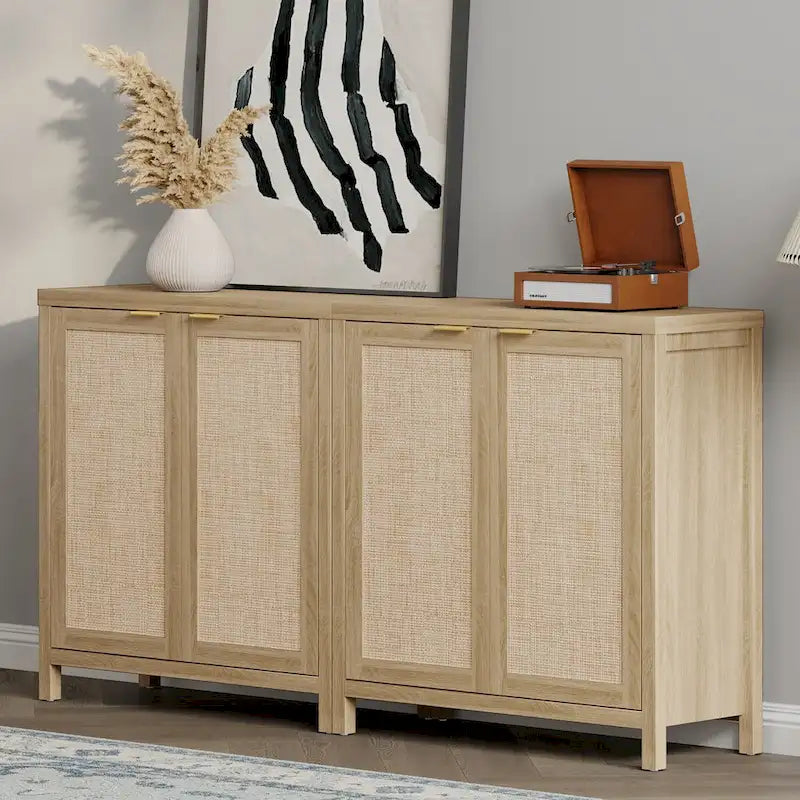 SICOTAS Rattan Sideboard Buffet Set of 2 with 2 Doors - N/A