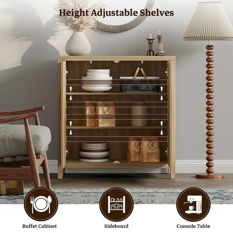 SICOTAS Rattan Sideboard Buffet Set of 2 with 2 Doors - N/A