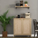 SICOTAS Rattan Sideboard Buffet Set of 2 with 2 Doors - N/A