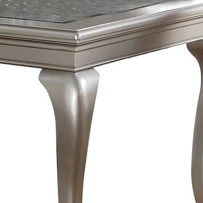 Reme 66-84 Inch Dining Table, 6 Seater Extendable, Glass Silver Wood