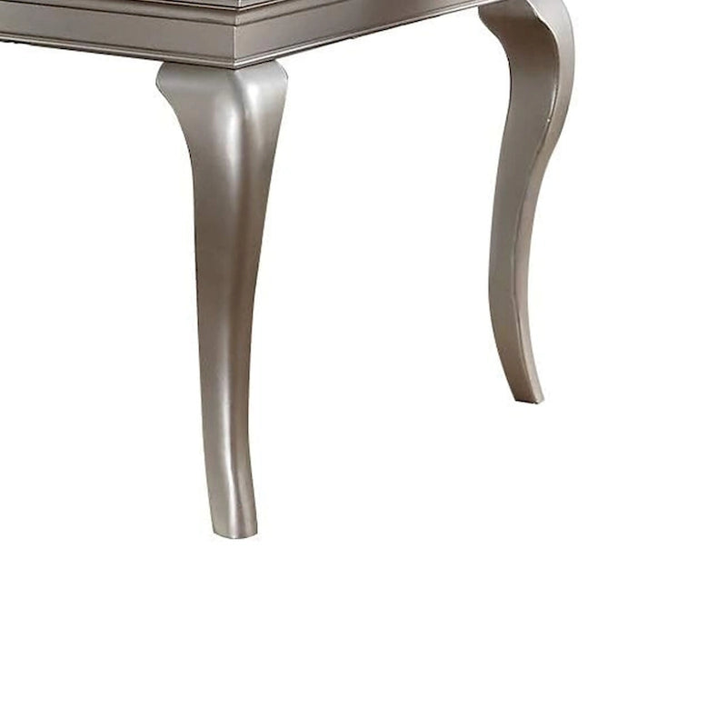 Reme 66-84 Inch Dining Table, 6 Seater Extendable, Glass Silver Wood