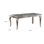 Reme 66-84 Inch Dining Table, 6 Seater Extendable, Glass Silver Wood