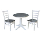 30 Round Top Pedestal Table with 2 Emily Chairs in White and Heather Gray