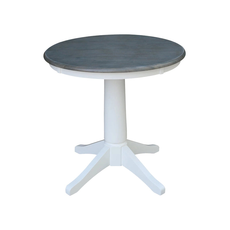 30 Round Top Pedestal Table with 2 Emily Chairs in White and Heather Gray