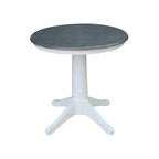 30 Round Top Pedestal Table with 2 Emily Chairs in White and Heather Gray