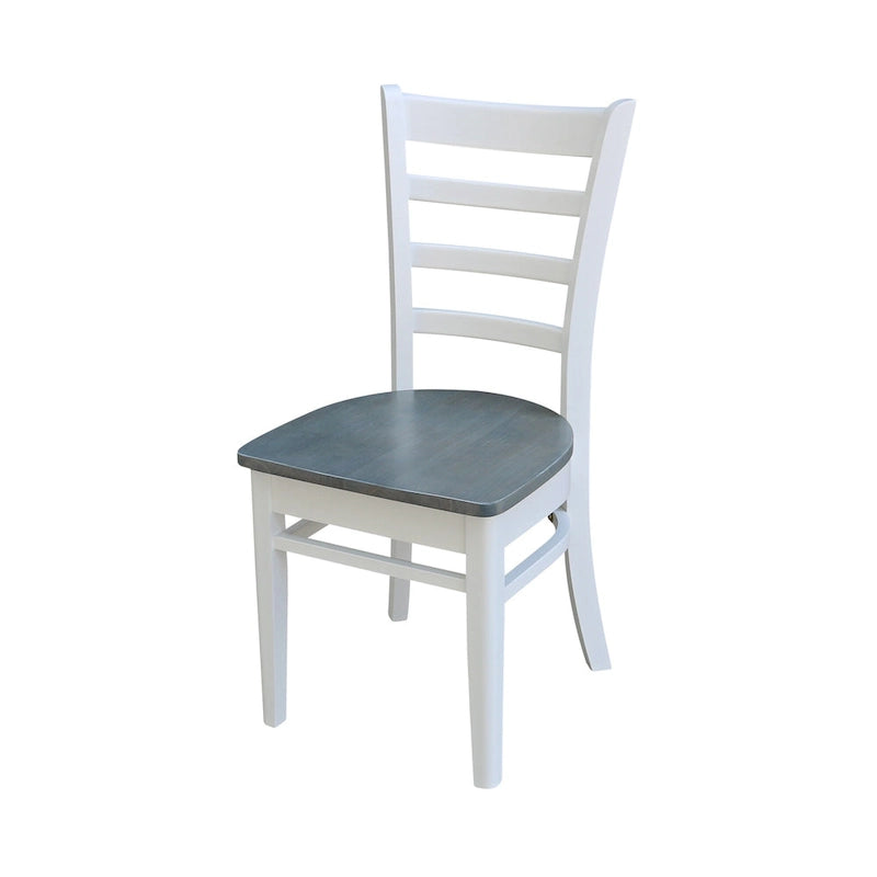30 Round Top Pedestal Table with 2 Emily Chairs in White and Heather Gray