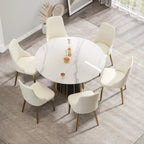 53 White Sintered Stone Round Dining Table with Lazy Susan - N/A