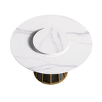 53 White Sintered Stone Round Dining Table with Lazy Susan - N/A