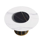 53 White Sintered Stone Round Dining Table with Lazy Susan - N/A