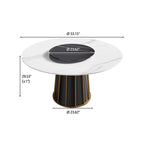 53 White Sintered Stone Round Dining Table with Lazy Susan - N/A