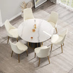 53 White Sintered Stone Round Dining Table with Lazy Susan - N/A