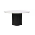 Jerry 54 Inch Dining Table, Round Faux Marble Top, Black Pedestal Base