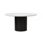 Jerry 54 Inch Dining Table, Round Faux Marble Top, Black Pedestal Base