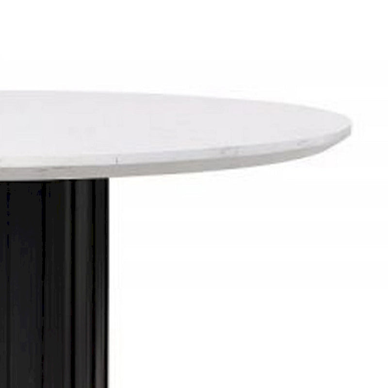 Jerry 54 Inch Dining Table, Round Faux Marble Top, Black Pedestal Base