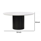 Jerry 54 Inch Dining Table, Round Faux Marble Top, Black Pedestal Base