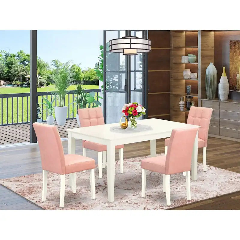 East West Furniture Dining Table Set Includes a Rectangle Dining Table and Chairs, Linen White (Pieces Options)
