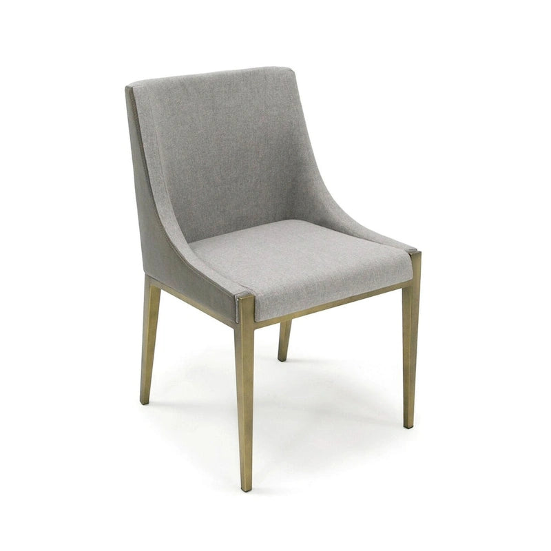 Cid Shyla 21 Inch Dining Chair, Sloped Arms, Gray Faux Leather, Brass Base