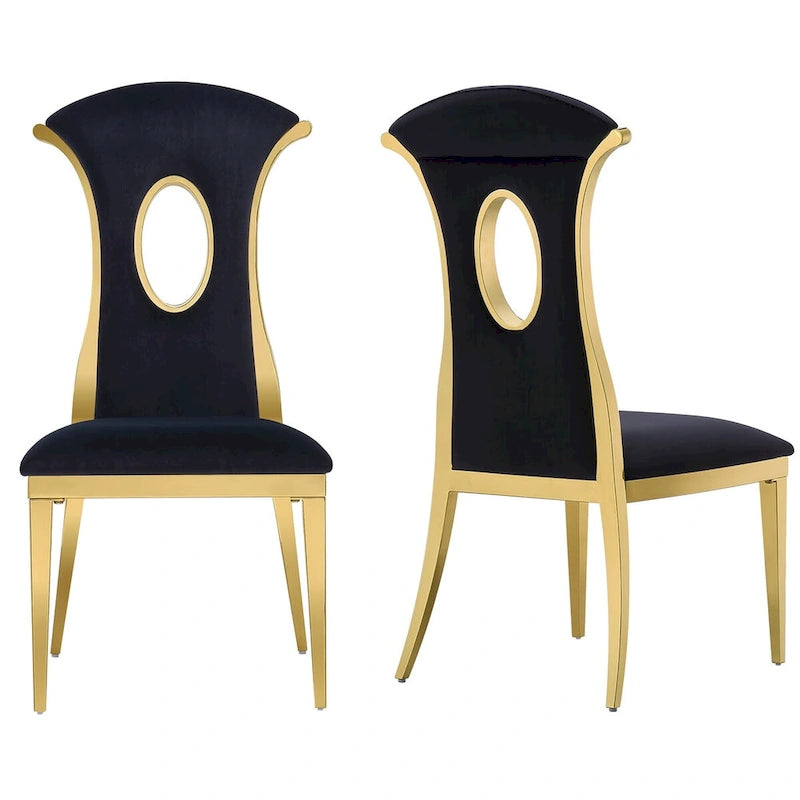 Luxury Black Velvet Dining Chairs with Polished Gold Legs