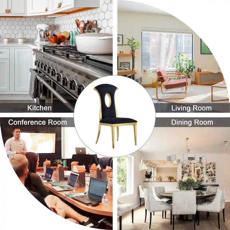 Luxury Black Velvet Dining Chairs with Polished Gold Legs